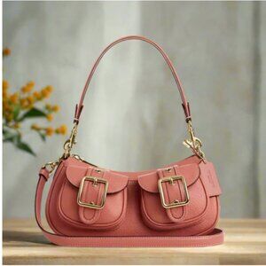 Coach Ashton Baguette Shoulder Bag Coral Pink Leather CM079 Crossbody ORGPKG